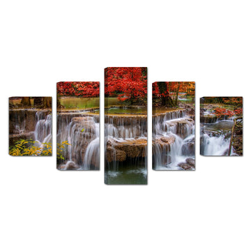 Autumn Waterfall Canvas Wall Art - 5 Pieces