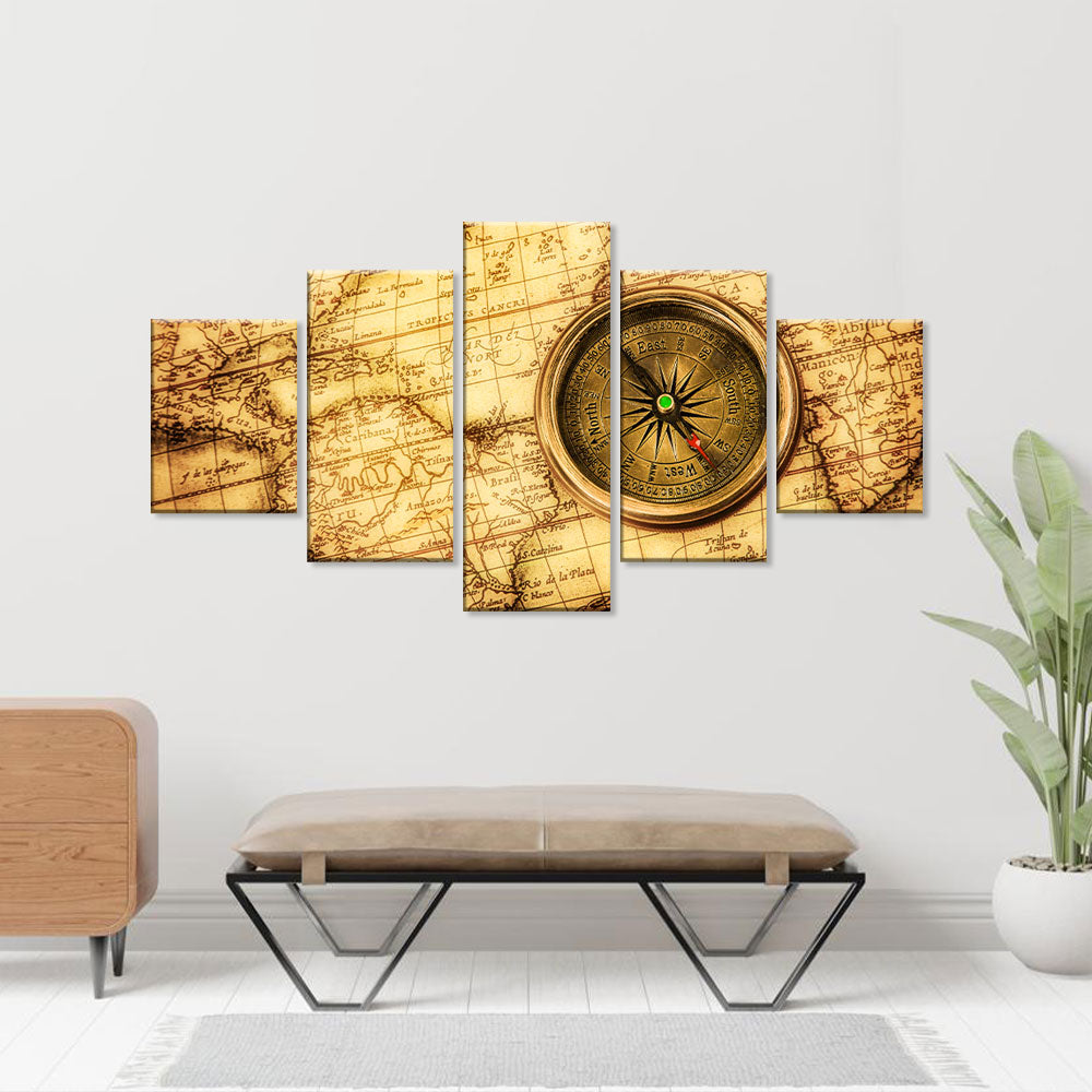 Compass on Vintage World Map canvas wall art
