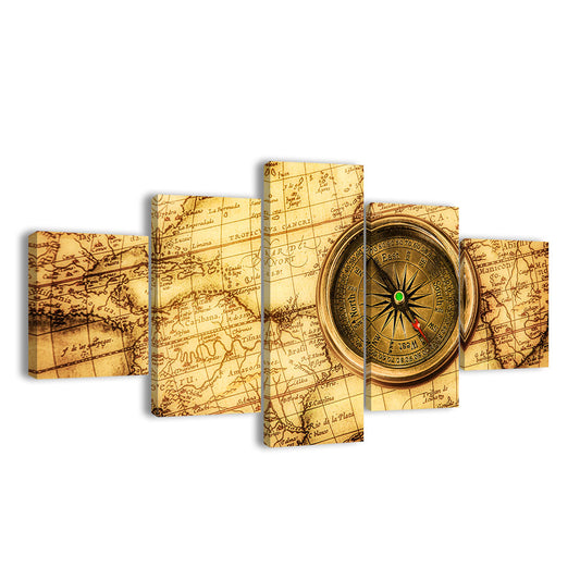 Compass on Vintage World Map Canvas Wall Art
