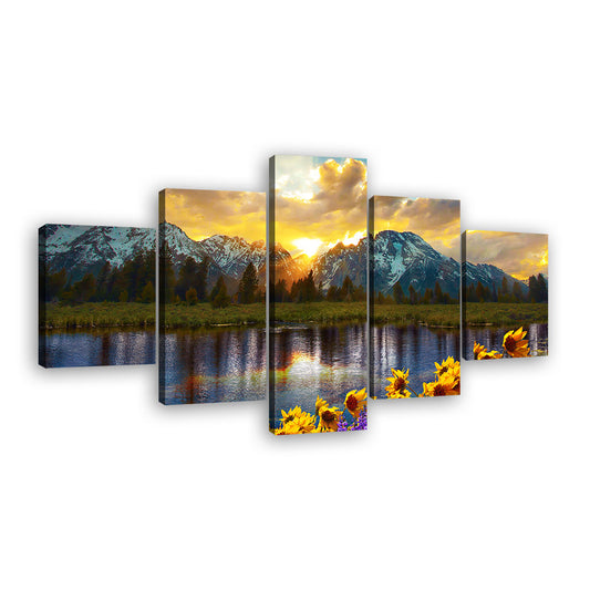 Grand Tetons Park Mountain Sunset Canvas Wall Art