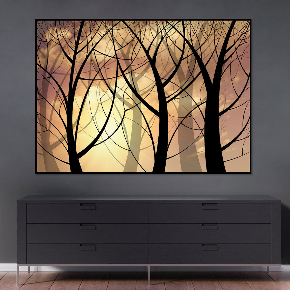 Sunset Forest Silhouette Canvas Wall Art