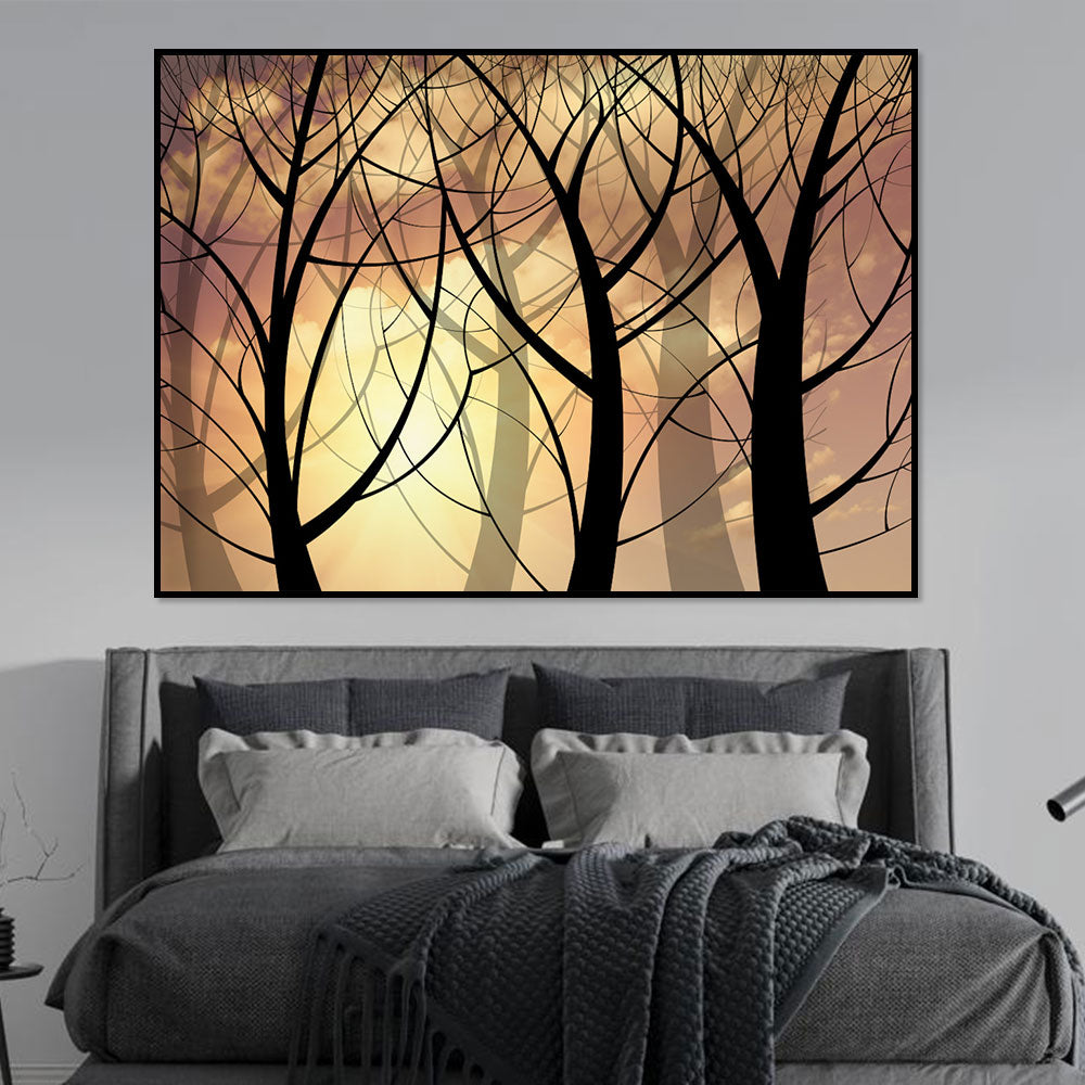 Sunset Forest Silhouette Canvas Wall Art