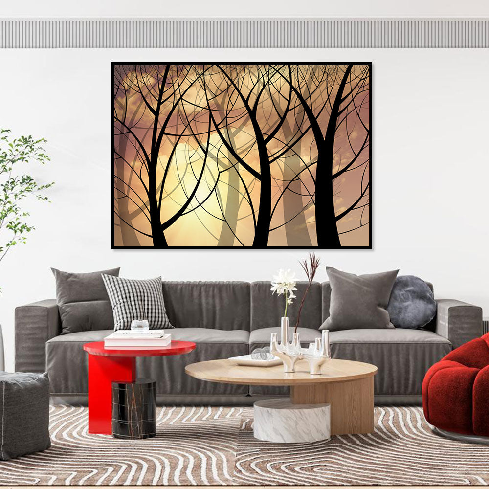 Sunset Forest Silhouette Canvas Wall Art