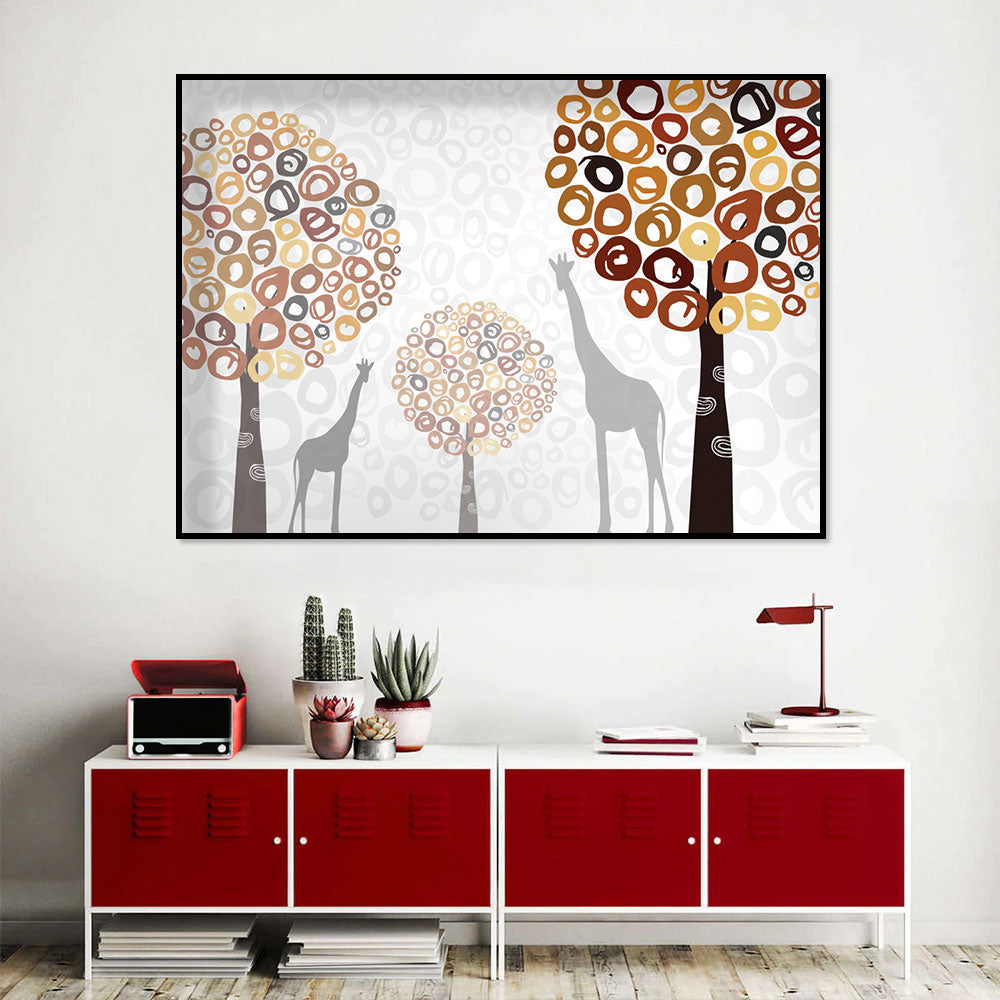 Whimsical Giraffes and Trees Canvas Wall Art