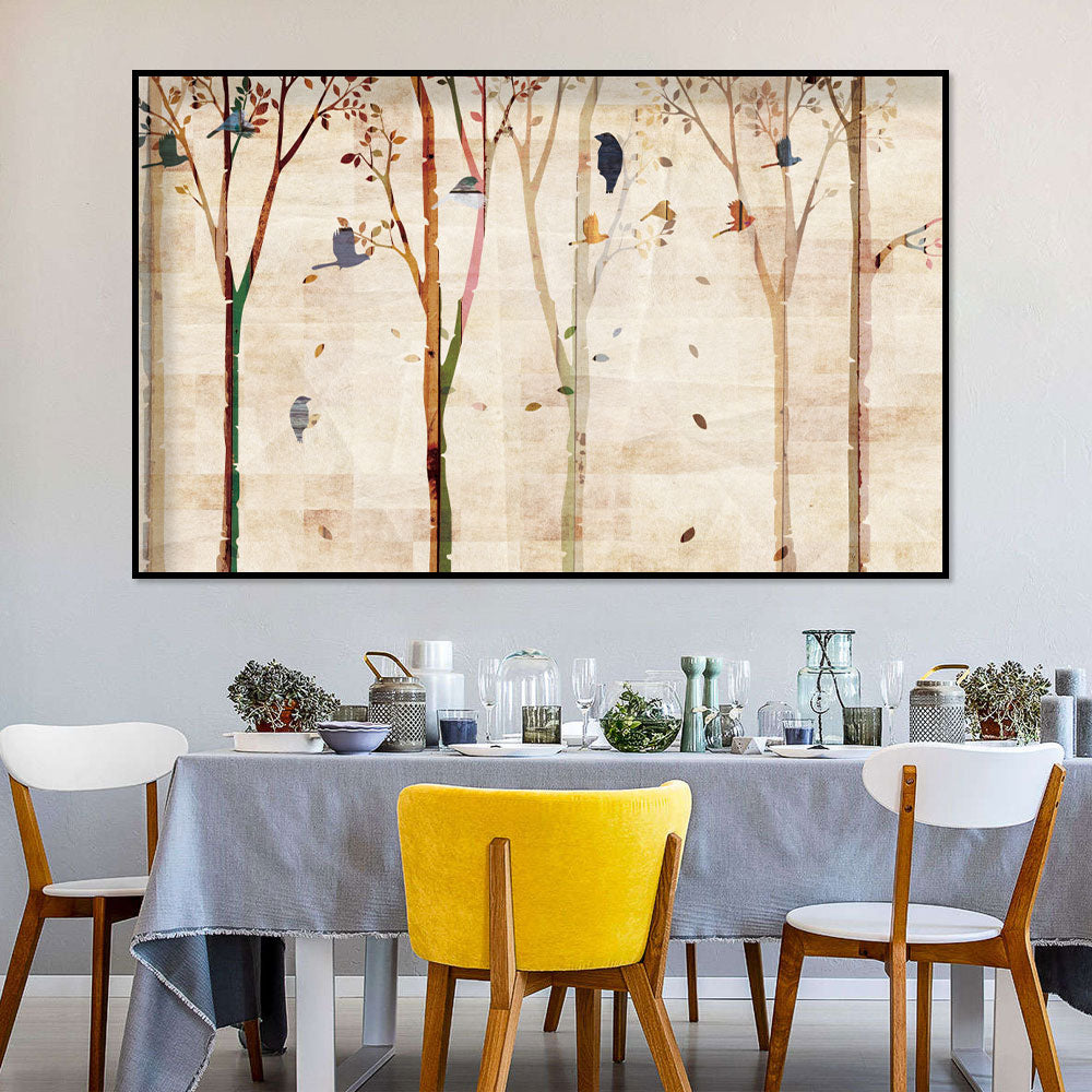 Whimsical Birds in Autumn Trees Canvas Wall Art