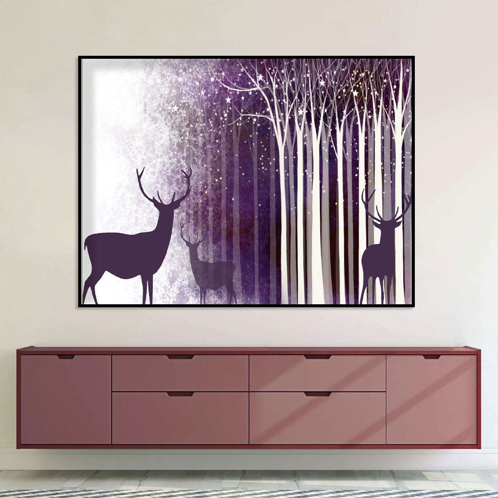 Enchanted Deer in Twilight Forest Canvas Wall Art