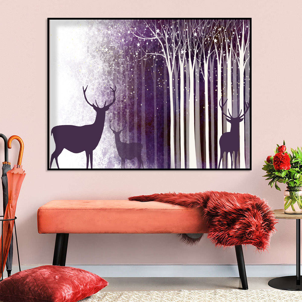 Enchanted Deer in Twilight Forest Canvas Wall Art