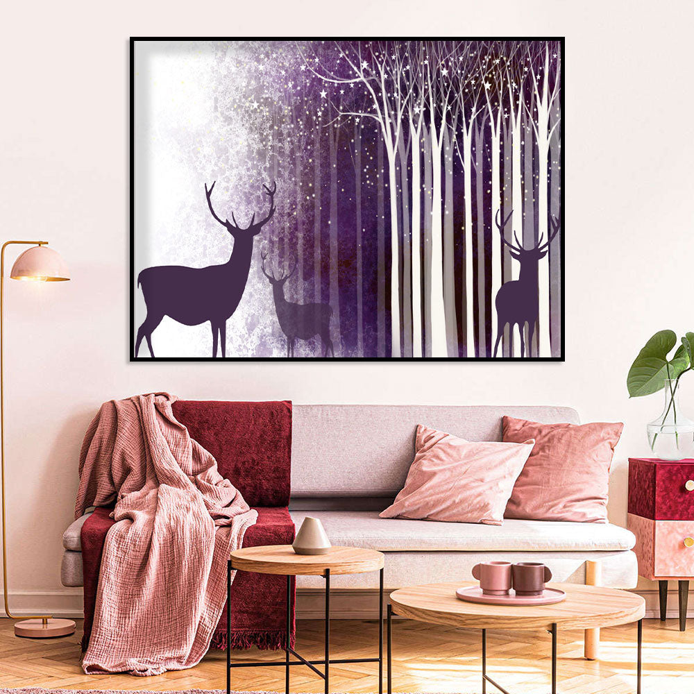 Enchanted Deer in Twilight Forest Canvas Wall Art