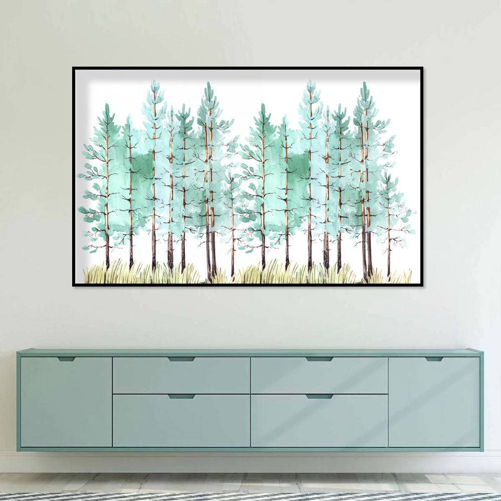 Serene Pine Forest Watercolor Canvas Wall Art