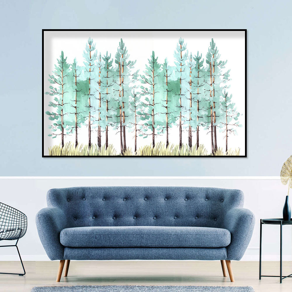 Serene Pine Forest Watercolor Canvas Wall Art