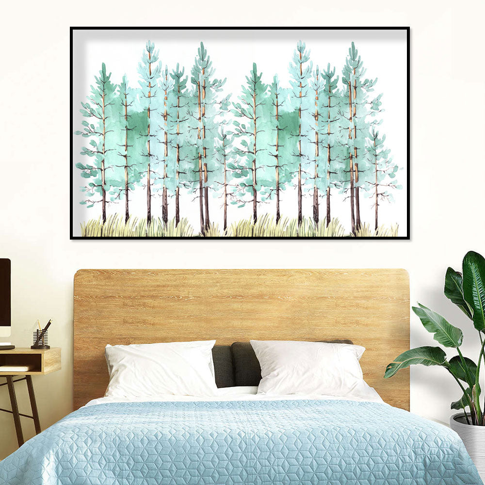 Serene Pine Forest Watercolor Canvas Wall Art