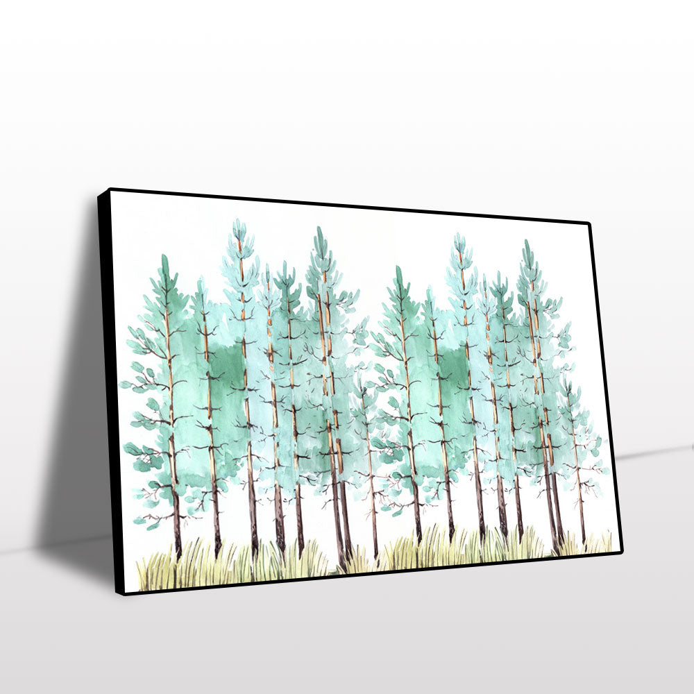 Serene Pine Forest Watercolor Canvas Wall Art