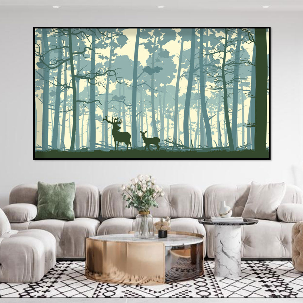 Tranquil Forest Deer Silhouette Canvas Wall Art