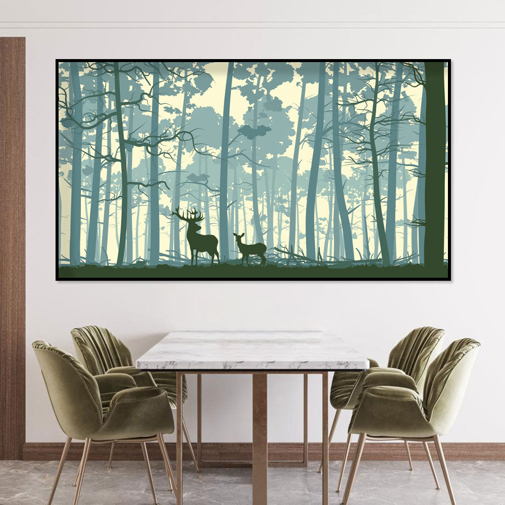 Tranquil Forest Deer Silhouette Canvas Wall Art