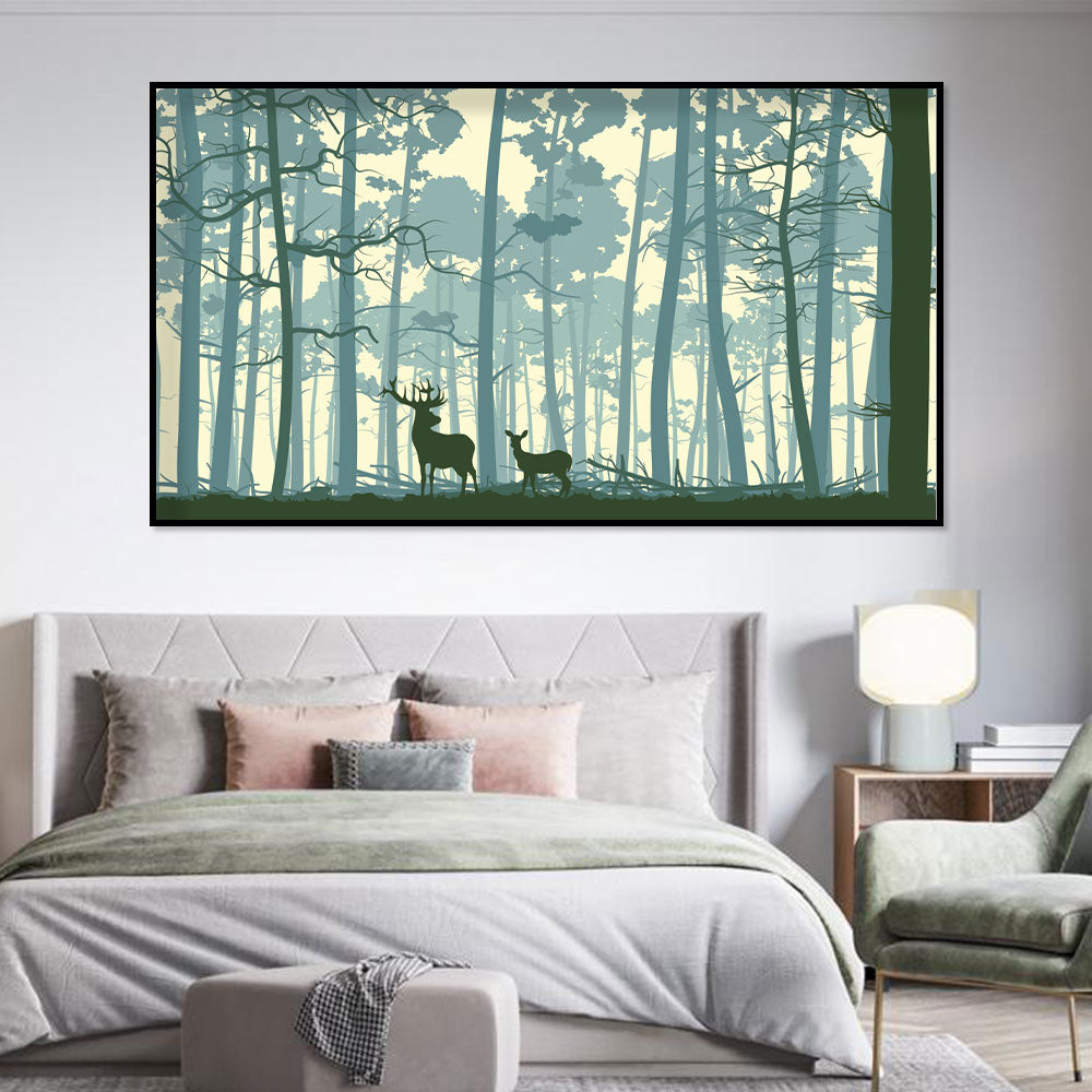 Tranquil Forest Deer Silhouette Canvas Wall Art