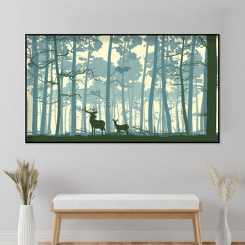 Tranquil Forest Deer Silhouette Canvas Wall Art