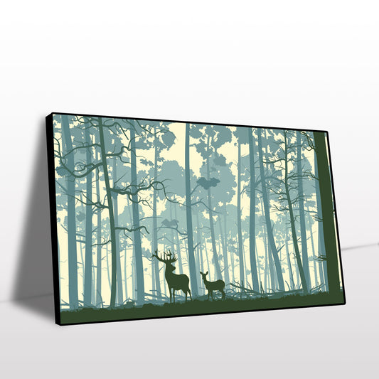 Tranquil Forest Deer Silhouette Canvas Wall Art