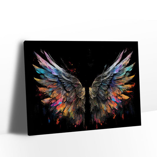 Colorful Angel Wings on Black Background Canvas Wall Art