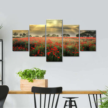 Poppy Field in Sunset Canvas Wall Art