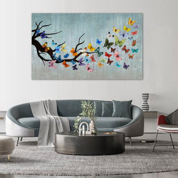 Colorful Butterfly Branch Canvas Wall Art