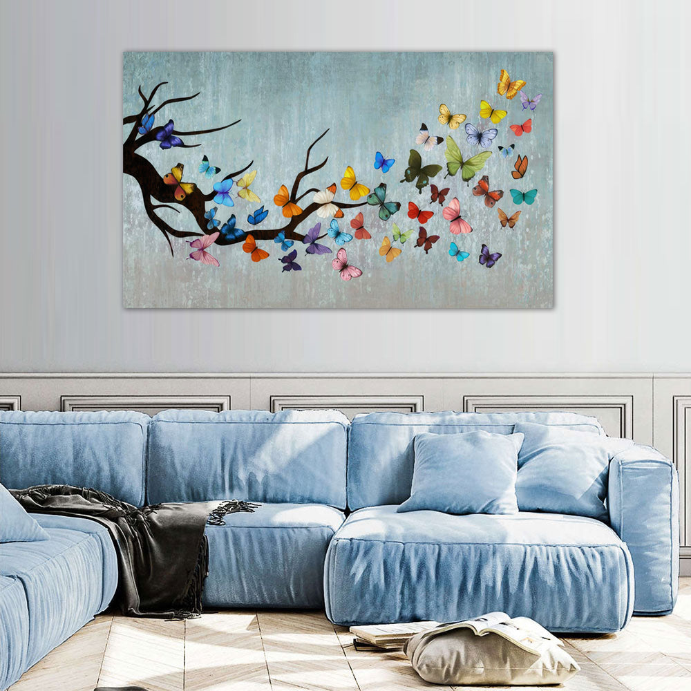 Colorful Butterfly Branch Canvas Wall Art