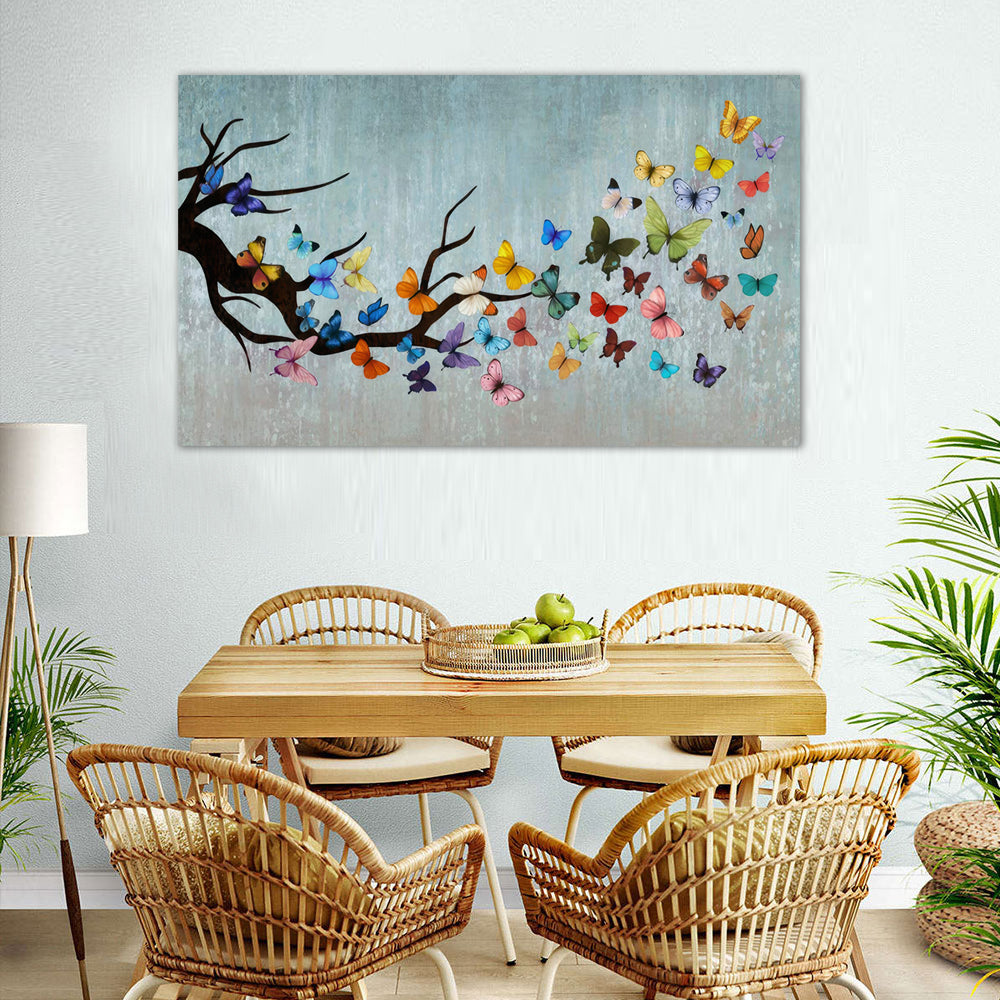 Colorful Butterfly Branch Canvas Wall Art