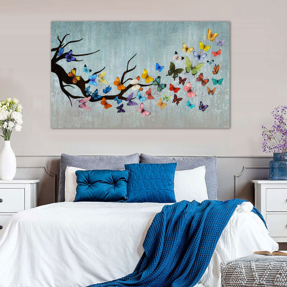 Colorful Butterfly Branch Canvas Wall Art