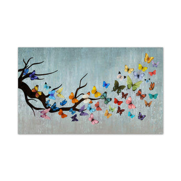 Colorful Butterfly Branch Canvas Wall Art