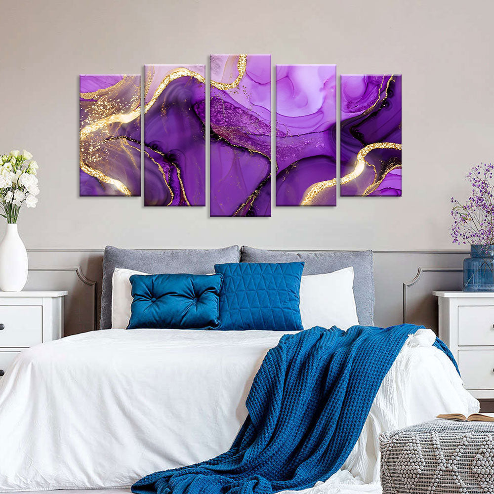 Luxury Purple and Gold Marble Texture Canvas Wall Art