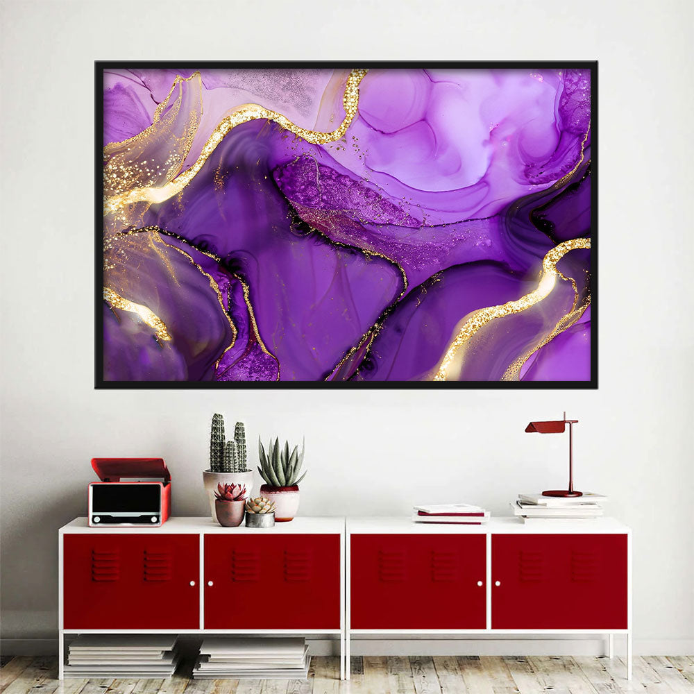 Luxury Purple and Gold Marble Texture Canvas Wall Art