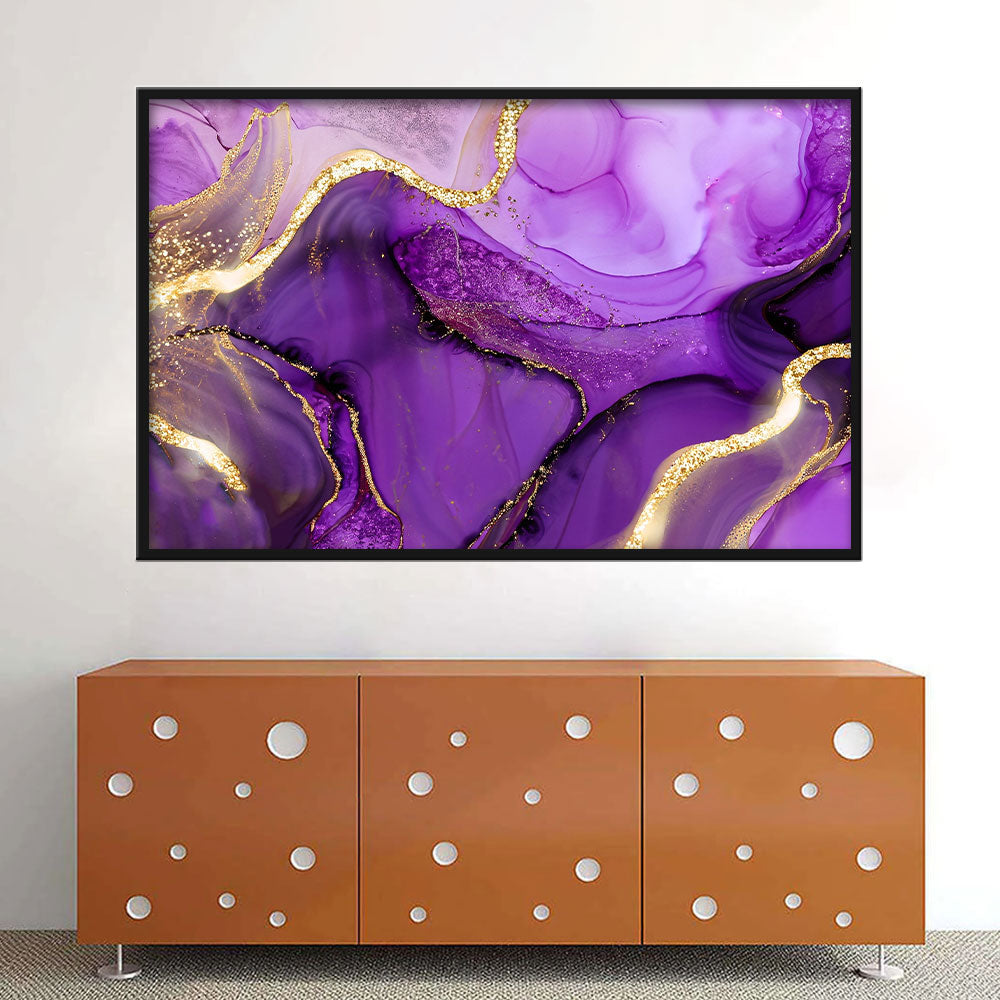 Luxury Purple and Gold Marble Texture Canvas Wall Art