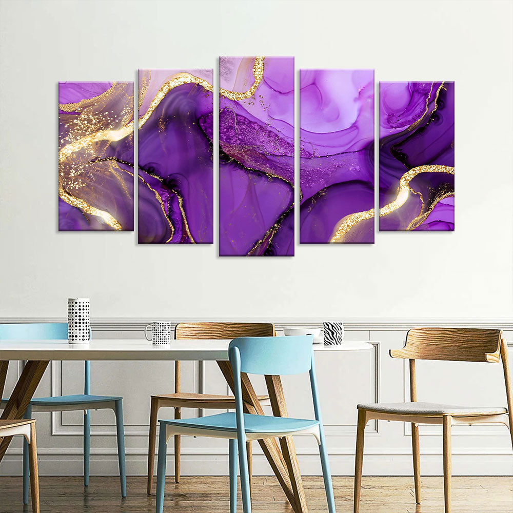 Luxury Purple and Gold Marble Texture Canvas Wall Art