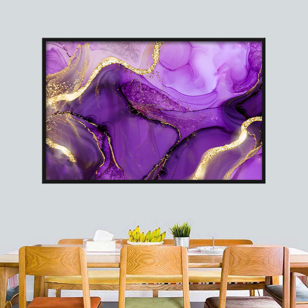 Luxury Purple and Gold Marble Texture Canvas Wall Art