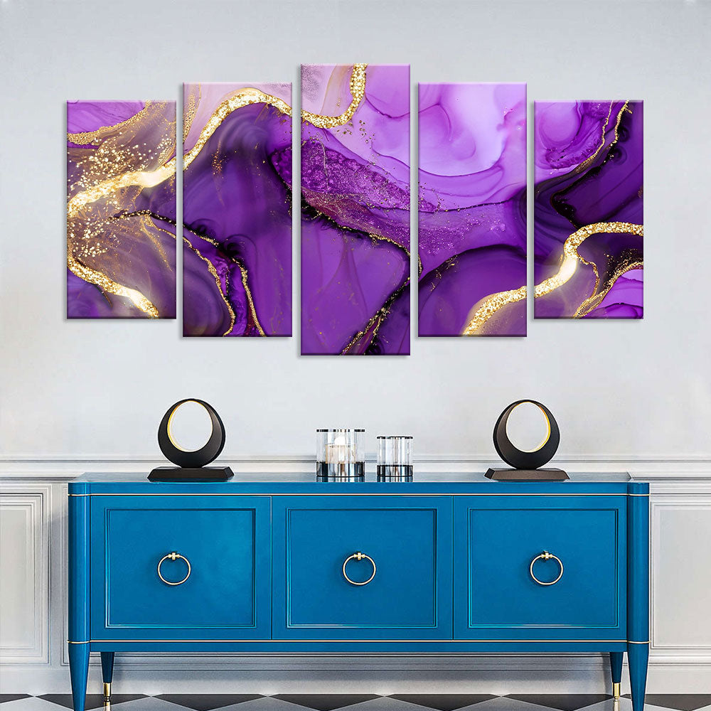 Luxury Purple and Gold Marble Texture Canvas Wall Art