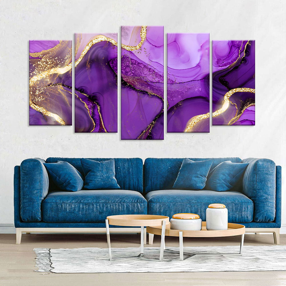 Luxury Purple and Gold Marble Texture Canvas Wall Art