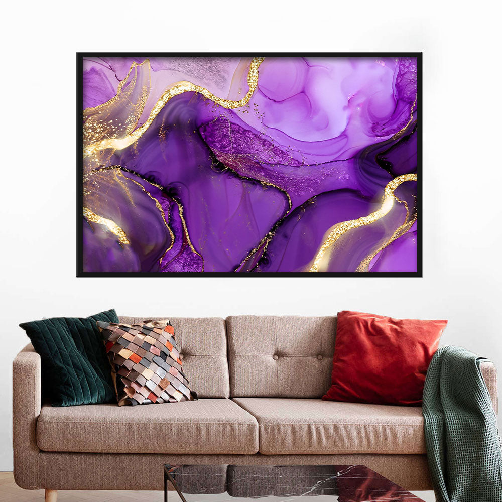 Luxury Purple and Gold Marble Texture Canvas Wall Art