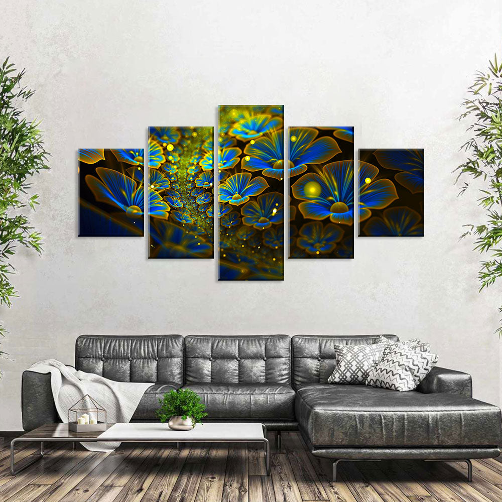 Abstract Blue Digital Flowers Canvas Wall Art