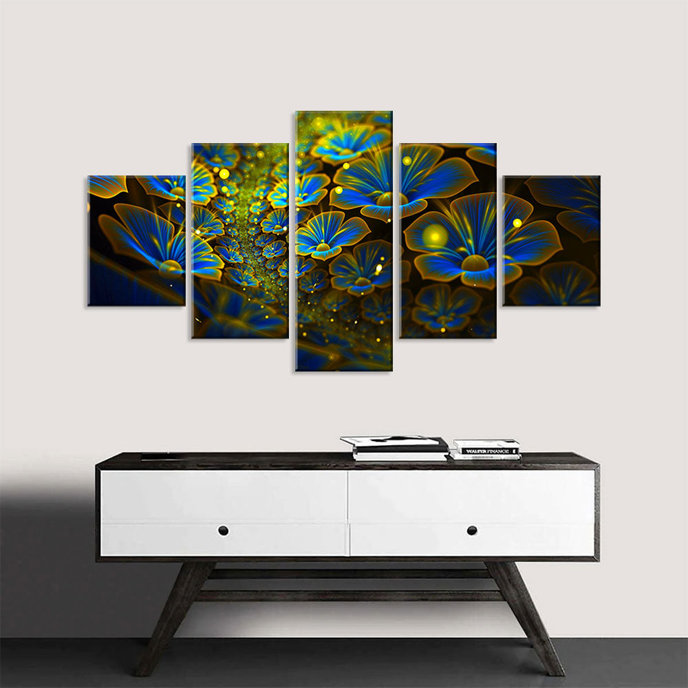 Abstract Blue Digital Flowers Canvas Wall Art