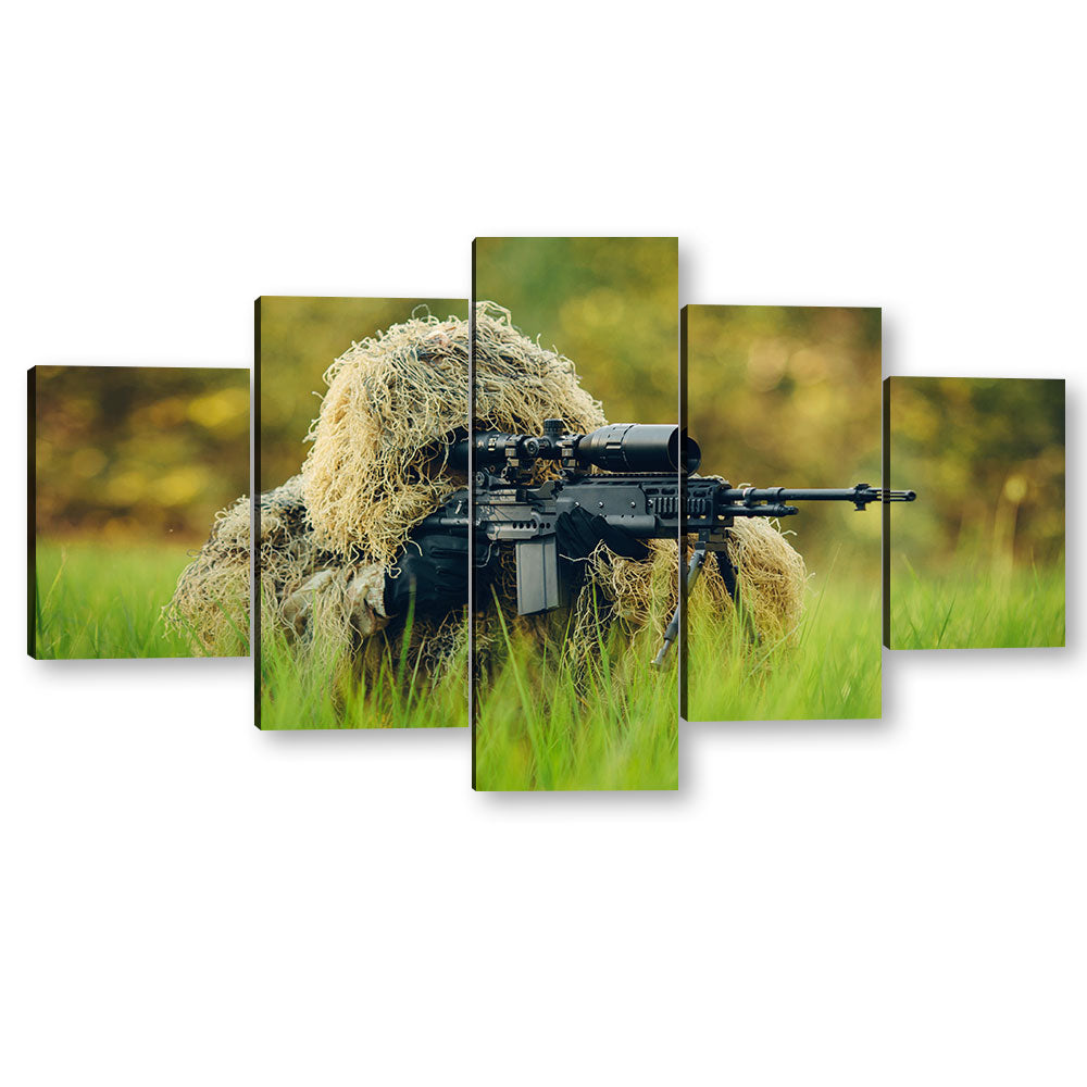 5 Piece Sniper in Ghillie Suit Canvas Wall Art