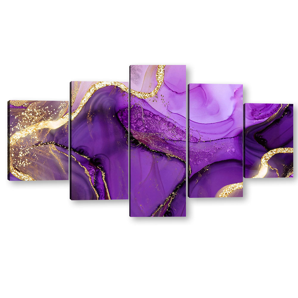 Luxury Purple and Gold Marble Texture Canvas Wall Art