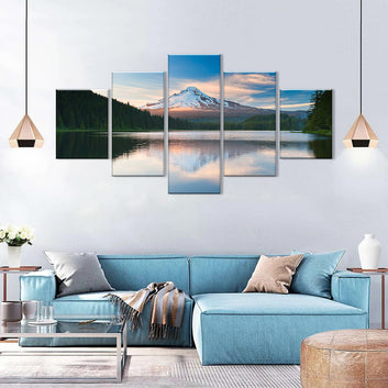 Snow Mountain and Lake in Mount Hood Canvas Wall Art