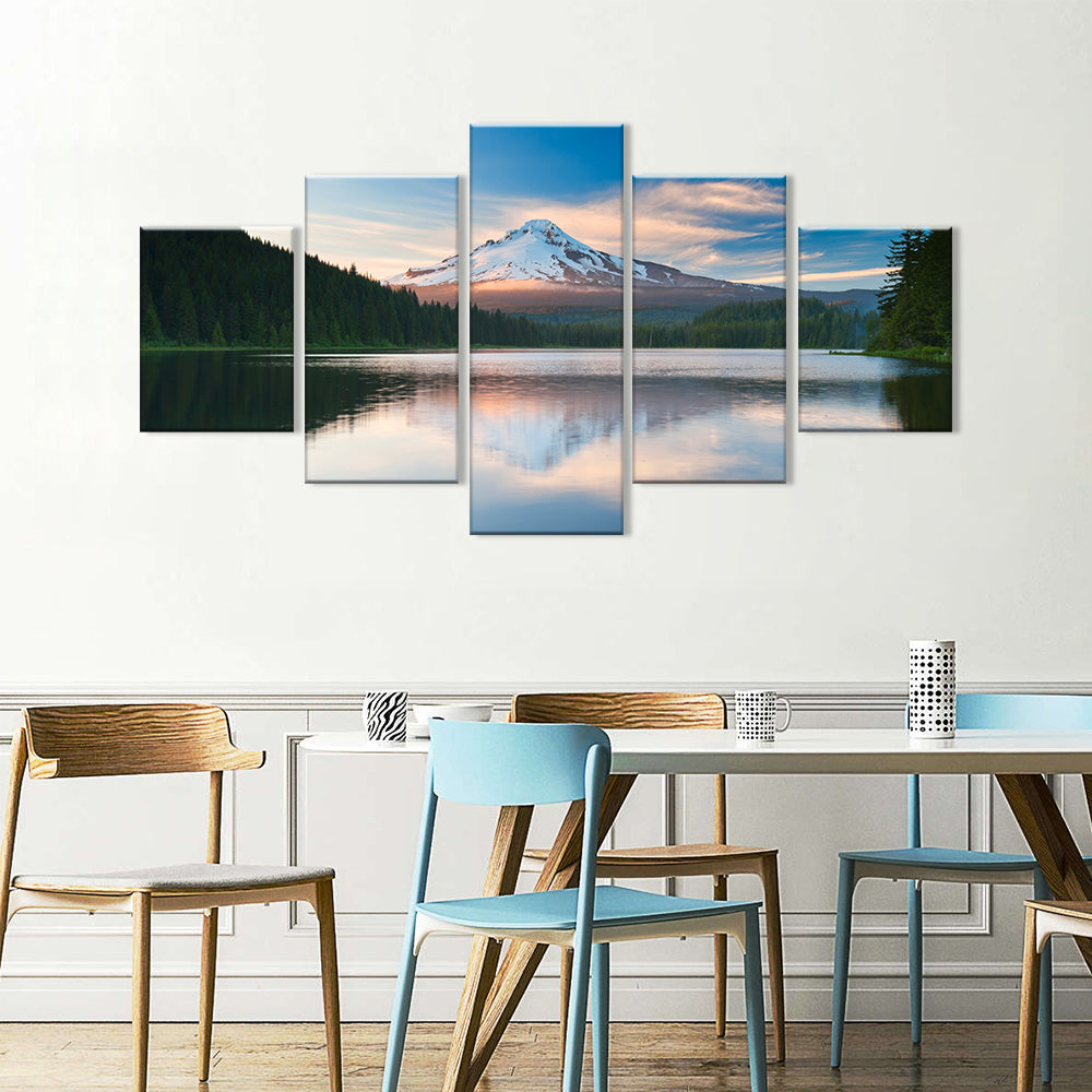 Snow Mountain and Lake in Mount Hood Canvas Wall Art