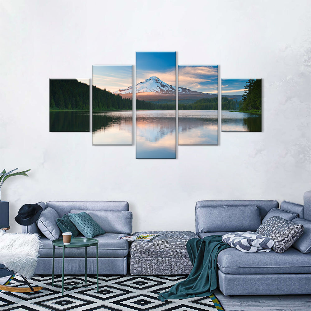 Snow Mountain and Lake in Mount Hood Canvas Wall Art