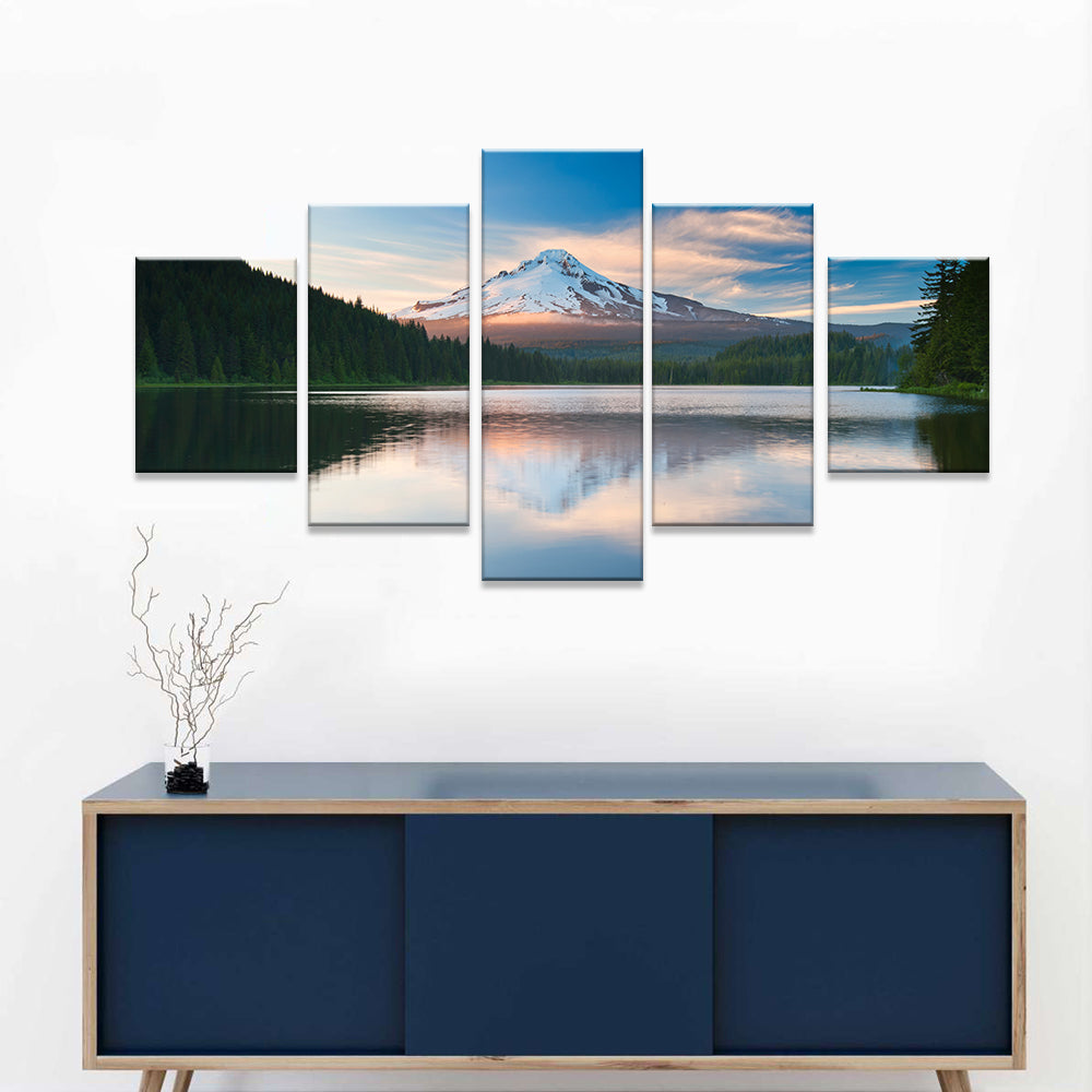 Snow Mountain and Lake in Mount Hood Canvas Wall Art