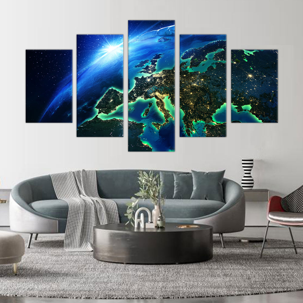 Europe at Night: 5-Piece Satellite View Canvas Wall Art Set