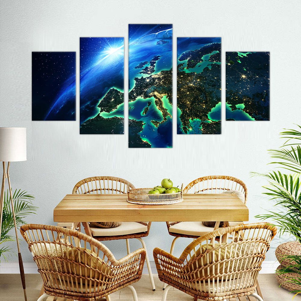 Europe at Night: 5-Piece Satellite View Canvas Wall Art Set