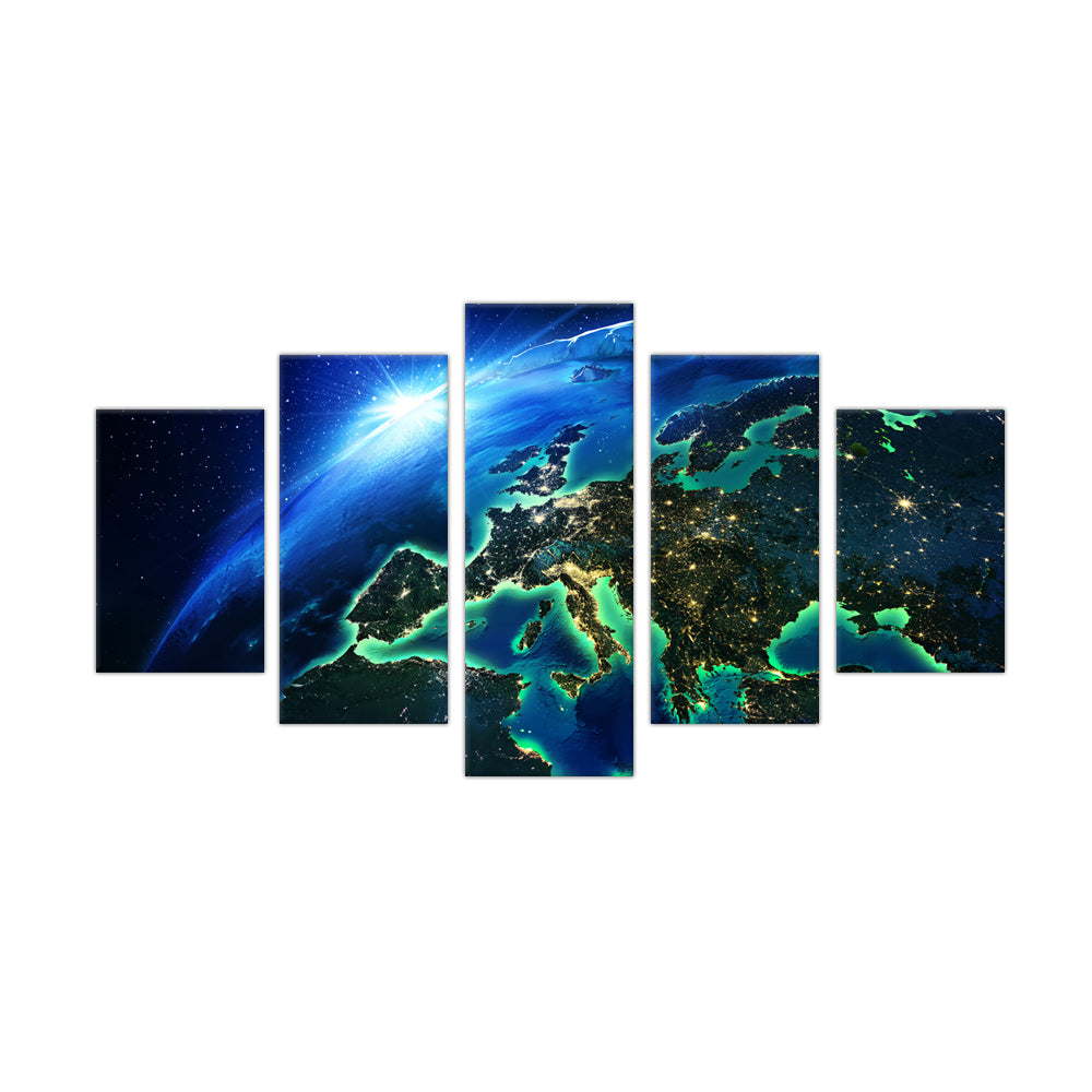 Europe at Night: 5-Piece Satellite View Canvas Wall Art Set