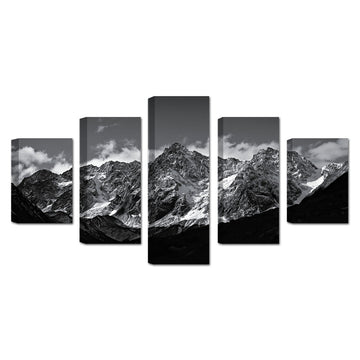 Black and White Mountain Peaks Canvas Wall Art - 5 Pieces