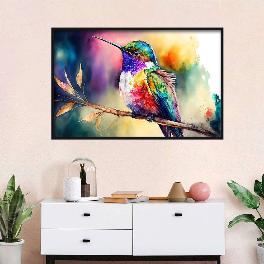 Colorful Watercolor Hummingbird Canvas Wall Art