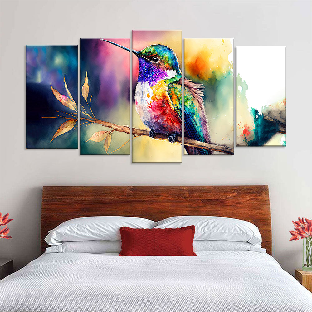 Colorful Watercolor Hummingbird Canvas Wall Art